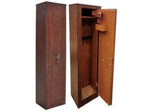 ARMADIO PORTAFUCILI IN ACCIAIO EFFETTO LEGNO CON TESORETTO  mm.290x290x1450h. 5 posti  peso kg.34    QUALITY