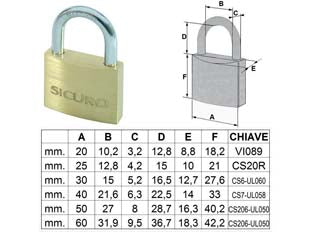 LUCCHETTO TIPO PESANTE OTTONE ARCO NORMALE- - mm.50 - 3 pezzi QUALITY