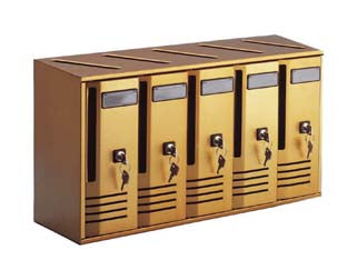 CASSETTA POSTALE BLOCCHIERA SERIE CUBO 5 PER INTERNI  cm.52x17,5x30h. in alluminio anodizzato bronzo    ALUBOX