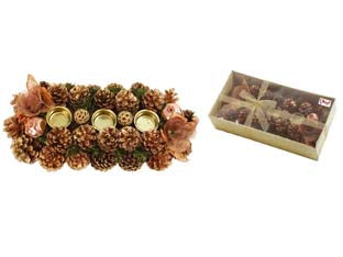 PORTACANDELE A 3 POSTI OVALE COLORE RAME E ORO    I RE MAGI