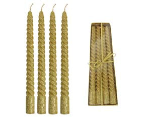 CANDELA DI CERA A TORTIGLIONE ORO CON GLITTER  ø mm.21x250h.    I RE MAGI