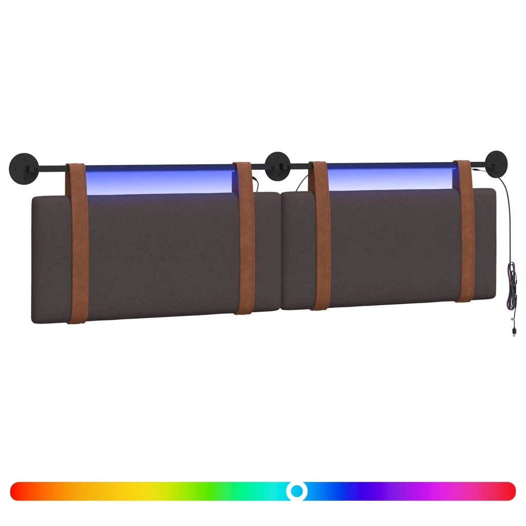 Testiera | Testata sospesa Con luce LED Marrone Scuro PU Antico