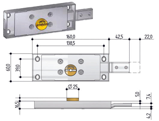 SERRATURA SERRANDA LATERALE CILINDRO FISSO DOPPIA MAPPA  DX (8632.401)    PREFER