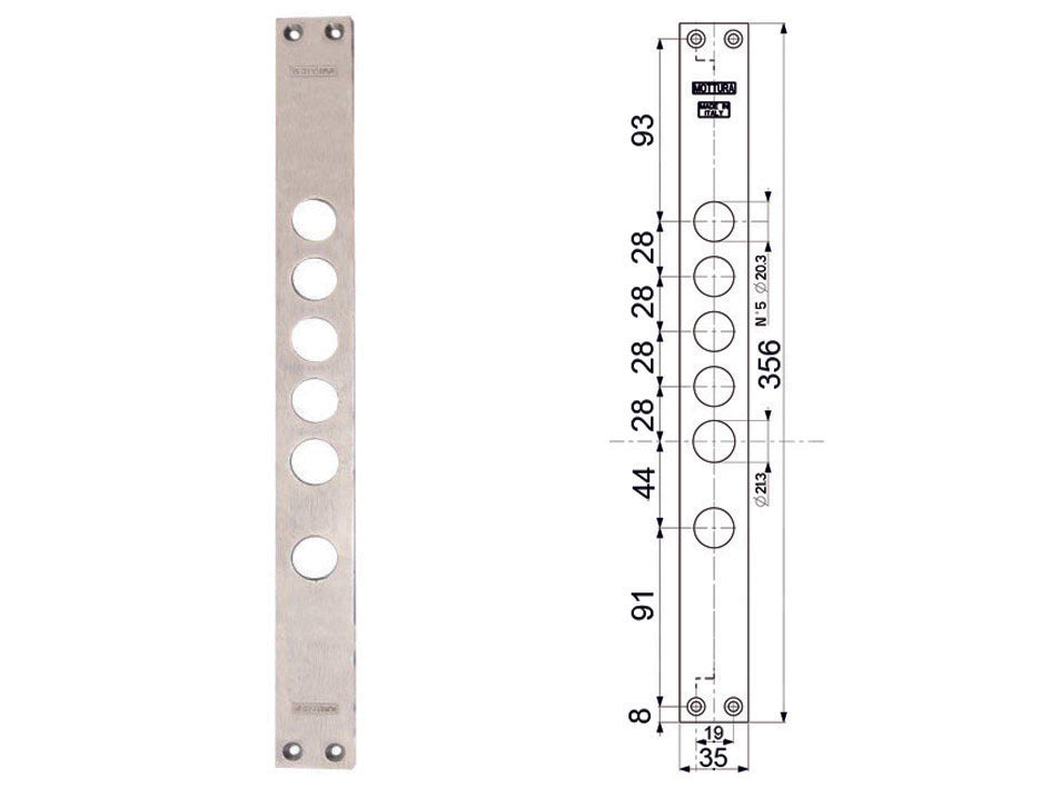 CONTROPIASTRE PER SERRATURE PORTE BLINDATE 94275  interasse mm.28, mm.35x356x3 (942750028)    MOTTURA