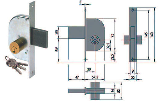SERRATURA DA INFILARE PER CANCELLI SOLO CATENACCIO 42120- - mm.30 (42120300) - 2 pezzi CISA