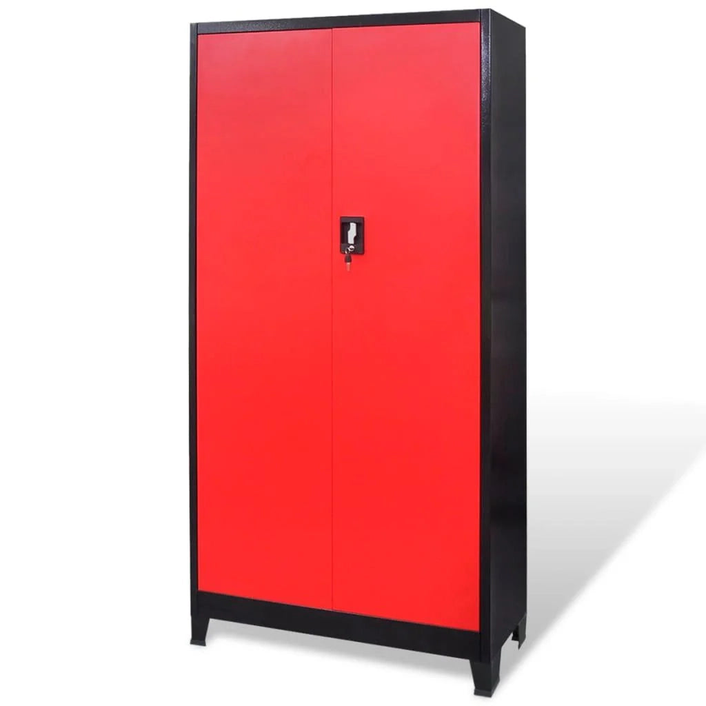 Mobiletto da officina con cassetta degli attrezzi contenitore carrello da officina 3 ripiani regolabili acciaio 180 cm rosso e nero 02_0003797