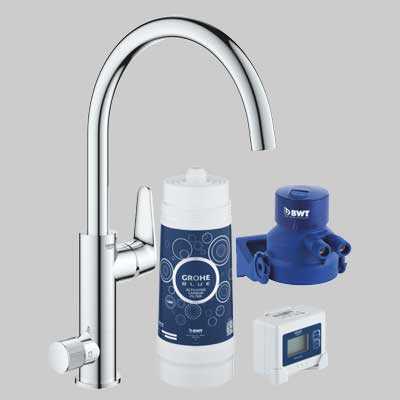 KIT STARTER MISCELATORE CON SISTEMA DI FILTRAZIONE BLUE PURE BAUCURVE  Kit completo     GROHE