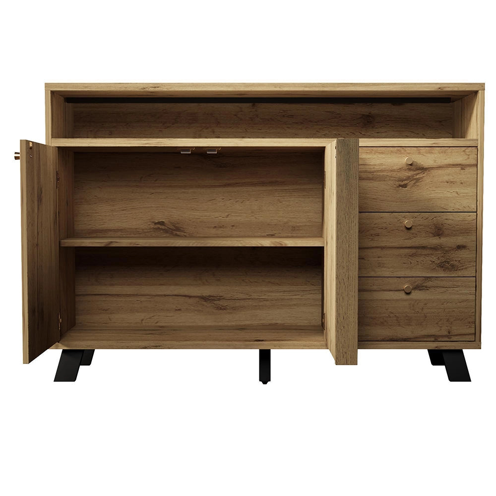Credenza con 3 cassetti e 2 ante - Xylo - Stile vintage in quercia scuro 120x40x85 cm