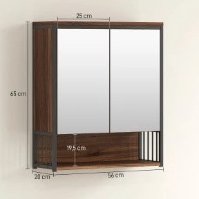 Mobiletto da bagno sospeso in MDF e truciolato marrone con specchio 25x40,5 cm