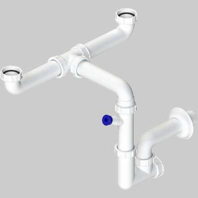 SIFONE PER LAVELLO A 2 VIE SALVASPAZIO ISPEZIONABILE  11/2  DN 40     L.B PLAST