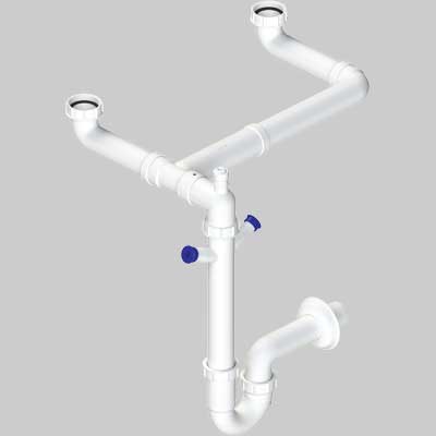 SIFONE PER LAVELLO A 2 VIE SALVASPAZIO AUTOPULENTE 2K  11/2  DN 40     L.B PLAST