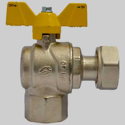 VALVOLA SFERA GAS AD ANGOLO F/F DADO GIREVOLE FARFALLA ALLUMINIO  1/2 x 3/4     F.I.V.