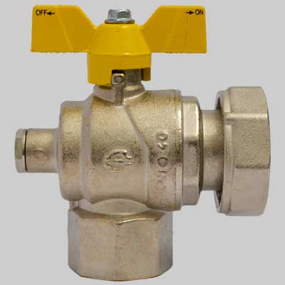 Valvola gas a sfera F/F ad angolo con presa pressione dado girevole farfalla Alluminio  1 X 11/4 G     F.I.V.