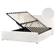 Letto matrimoniale Trapuntato Velluto Beige Rete a Doghe 160 x 200 cm con contenitore con base a doghe