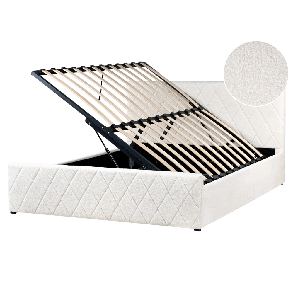 Letto matrimoniale Trapuntato Velluto Beige Rete a Doghe 160 x 200 cm con contenitore con base a doghe