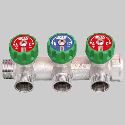 COLLETTORE MULTI FAR 3/4 CON RUBINETTI  2 Vie  Int.45     FAR