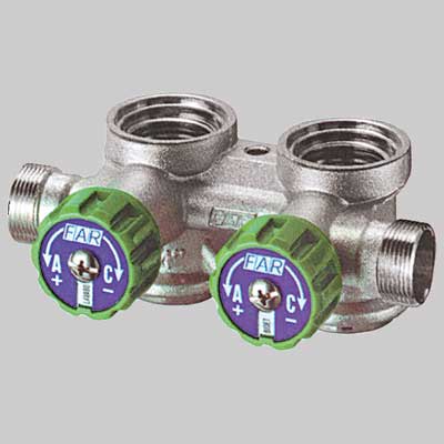 COLLETTORE COMPLANARE CON VALVOLE  2 Deriv. 3/4 Cromato DX     FAR