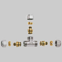 RACCORDO A TEE CON 3 ATTACCHI CROMATO FAR COMPLETO  1 x 32 x 3     FAR