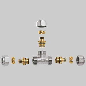 RACCORDO A TEE CON 3 ATTACCHI CROMATO FAR COMPLETO  1 x 32 x 3     FAR