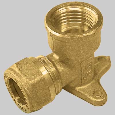 RACCORDO CURVO FEMMINA CON FLANGIA CON OGIVA OTTONE  14 x 1/2     TIEMME