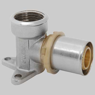 RACCORDO CURVO FEMMINA CON FLANGIA A PRESSARE  16 x 1/2     ICMA