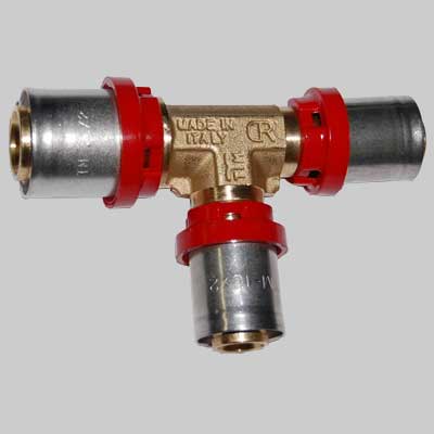 Raccordo a Tee Ridotto a pressare tiemme  26 x 20 x 26 Centrale     TIEMME