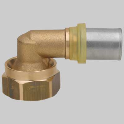 RACCORDO A PRESSARE CURVO DUE PEZZI SEDE PIANA PER GAS  16 x 3/4     RUBINETTERIE BRESCIANE