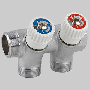 COLLETTORE INCLINATO CON RUBINETTI DI ARRESTO  3/4x1/2 (16) 2 Vie MF     MADE IN ITALY