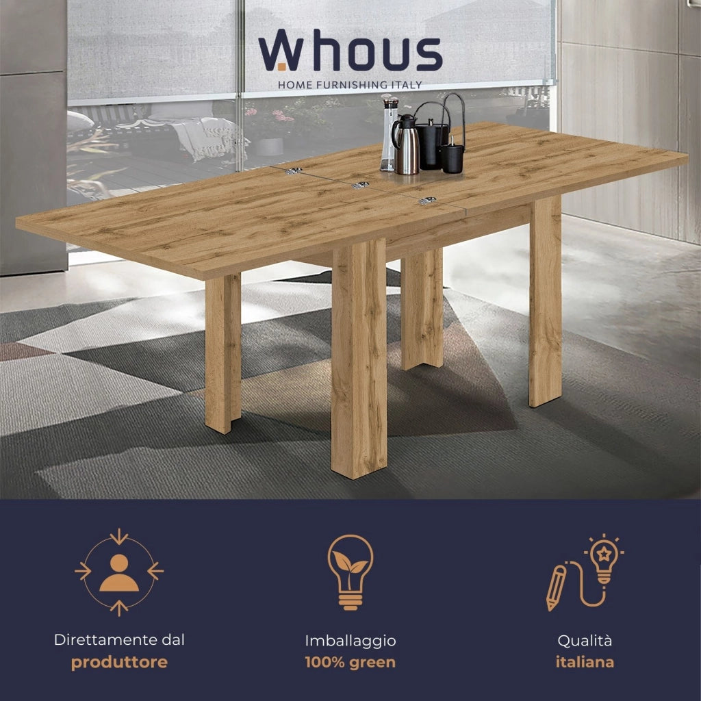 WHOUS Tavolo allungabile Jesi ideale per 6-8 persone colore rovere 90/180x90x75 cm