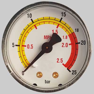 MANOMETRO Ø 50 ATTACCO POSTERIORE G 1/4  Scala 0÷25 Bar     MADE IN ITALY