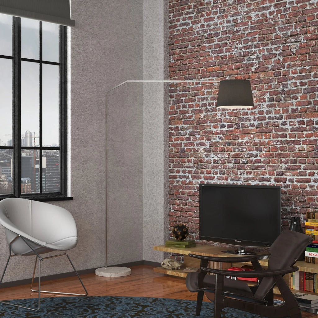 Piantana Contemporanea Slope Marmo Piatto Bianco Diffusore Nero 1 Luce E27