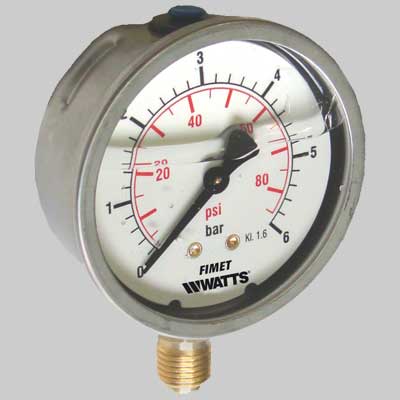 MANOMETRO Ø 63 A BAGNO DI GLICERINA LATERALE  0  6 bar| PSI G/14     WATTS INDUSTRIES