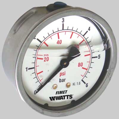 MANOMETRO Ø 63 A BAGNO DI GLICERINA POSTERIORE  0  20 bar| PSI G 1/4     WATTS INDUSTRIES