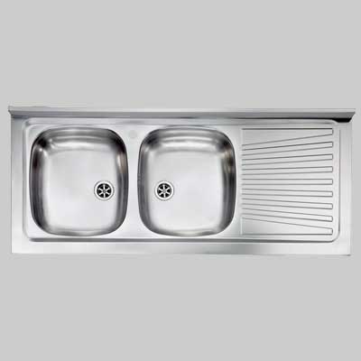 Lavello inox 2 vasche appoggio c/ gocciolatoio  120 X 50 Sx     CM