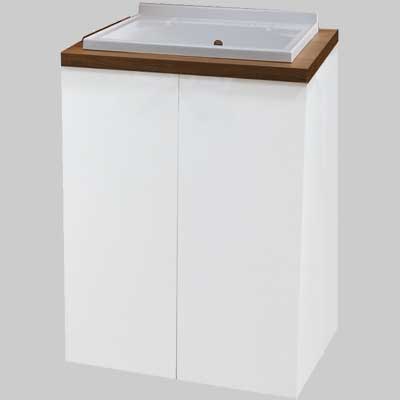 MOBILE LAVATOIO A DUE ANTE VASCA IN METACRILATO NOCE E BIANCO LUCIDO     SAVINI