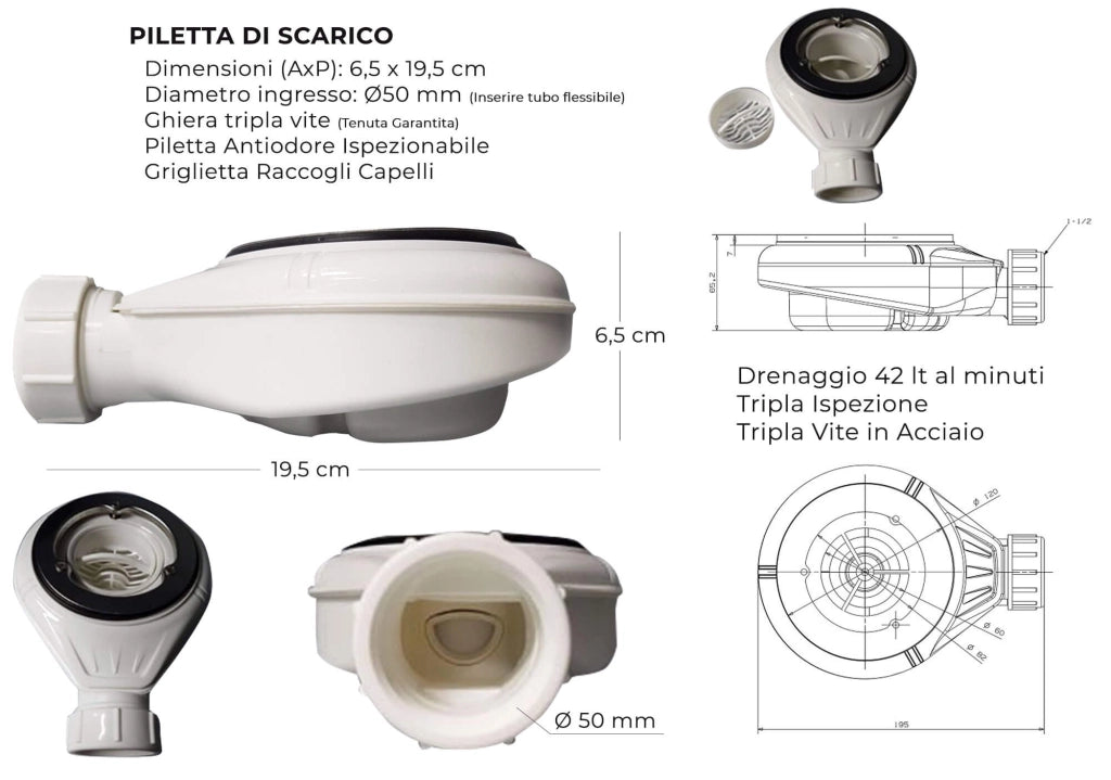 Piatto Doccia 90x120 cm in Pietra Bonussi Trivor Bianco
