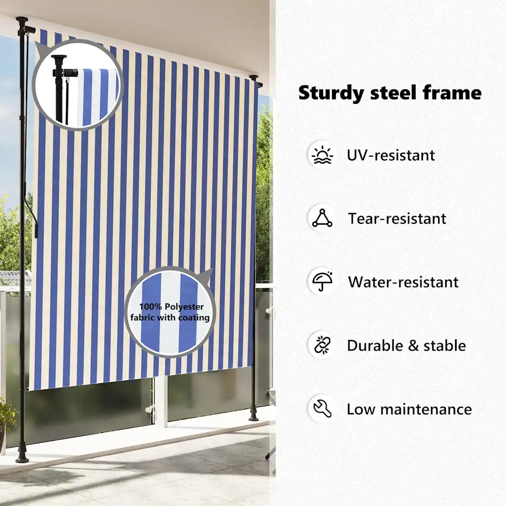 Tenda a rullo | Tenda avvolgibile Esterno Blu e Bianca 200x270cm Tessuto e Acciaio
