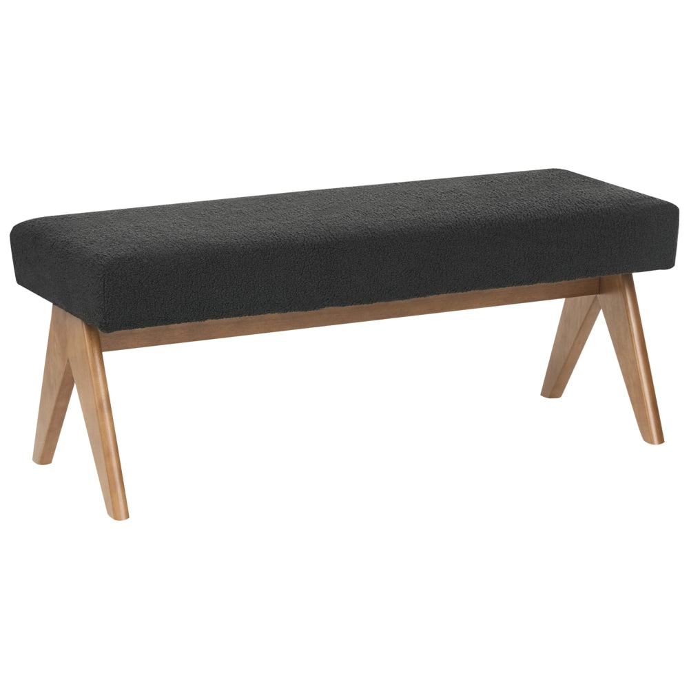 Panca Boucle nero e marrone scuro con gambe in legno imbottite Panca per corridoio e panca da letto