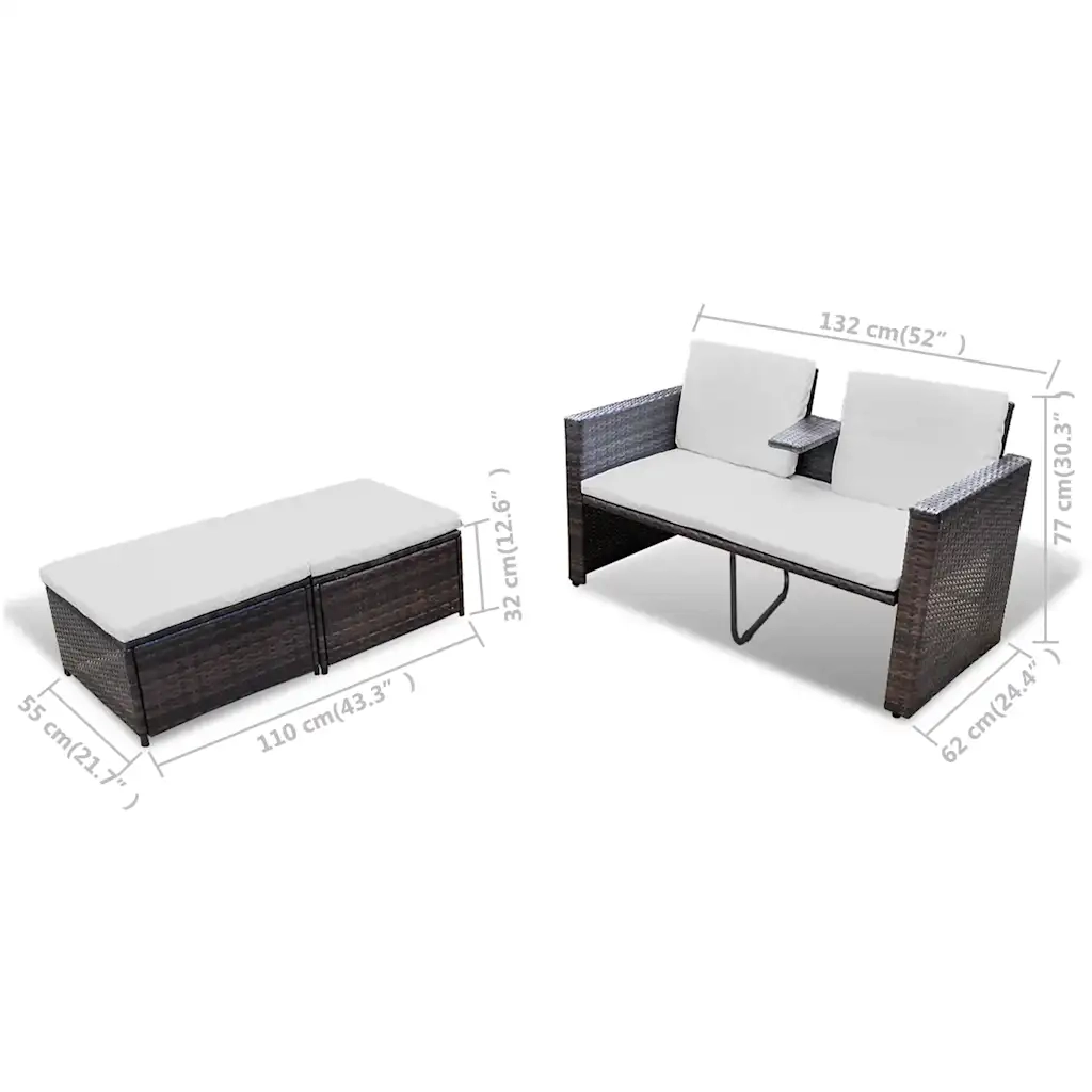Set Mobili da Giardino 4 pz con Cuscini-Sofa da giardino in Polyrattan Marrone