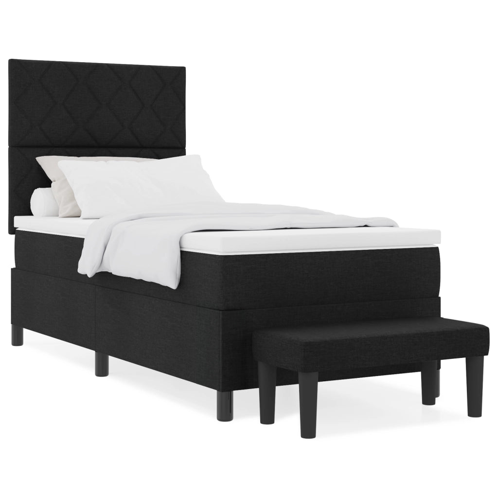 Letto a box spring con materasso e panca nera 100x200 cm tessuto