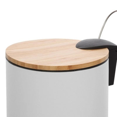 Pattumiera bagno con pedale in acciaio bianco opaco e bambù 3 Lt Haiti