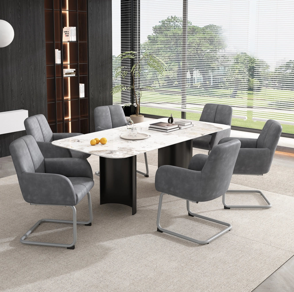 Set di 2 sedie da pranzo con braccioli integrati ergonomiche in pelle grigio