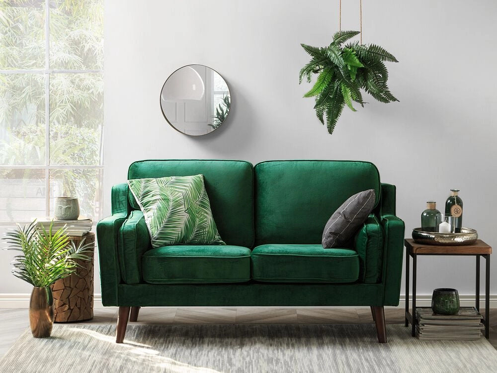 Divano Verde 2 Posti Gambe In Legno Velluto Classico e moderno