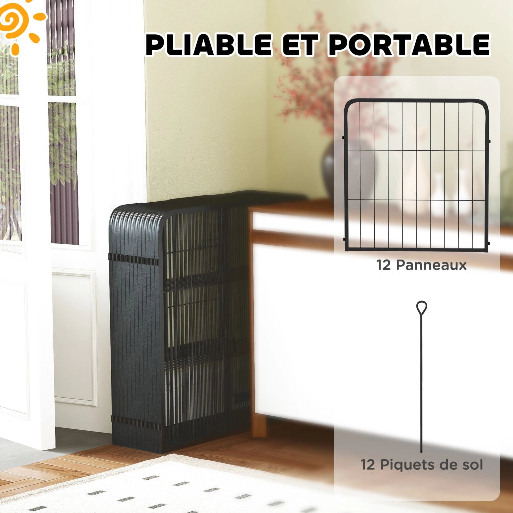 Recinto per cani 12 pannelli pieghevoli ¨C Xylo ¨C acciaio nero 60H cm 2 porte