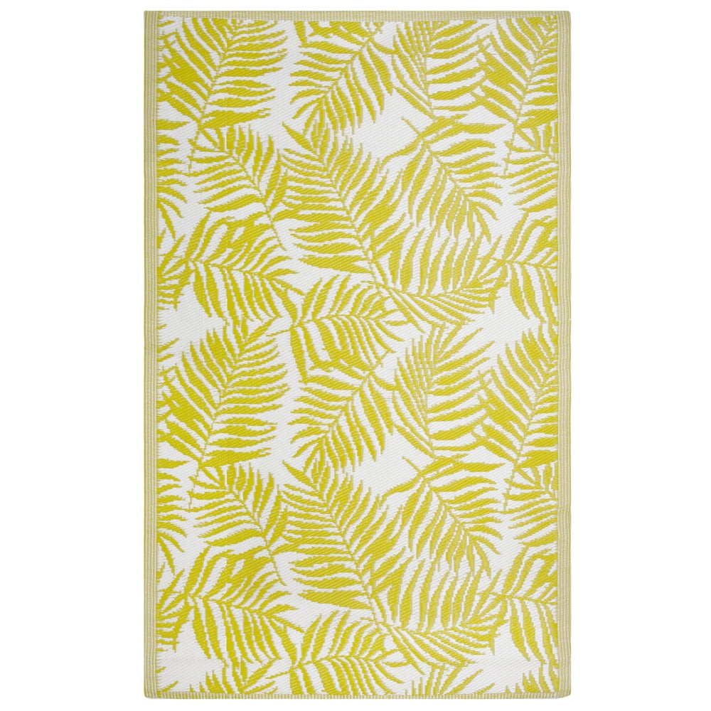 Tappeto per esterno Mat Giallo Sintetico 120 x 180 cm Foglia di Palma Motivo Floreale Eco Friendly Moderno