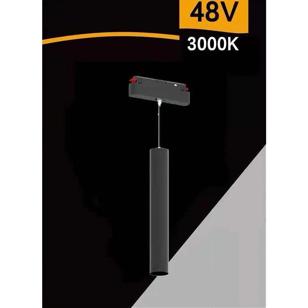 Trade Shop - Faretto Led A Cilindro 8w Nero Per Binario Magnetico 48v Luce 3000k 4000k Cob-40 -