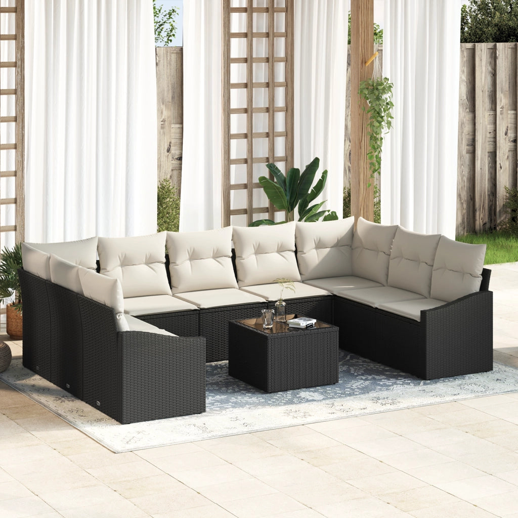 Set di divani da giardino a 9 pezzi con cuscini marrone in polirattan