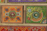 Mobiletto a 9 cassetti in massello di mango dipinto a mano