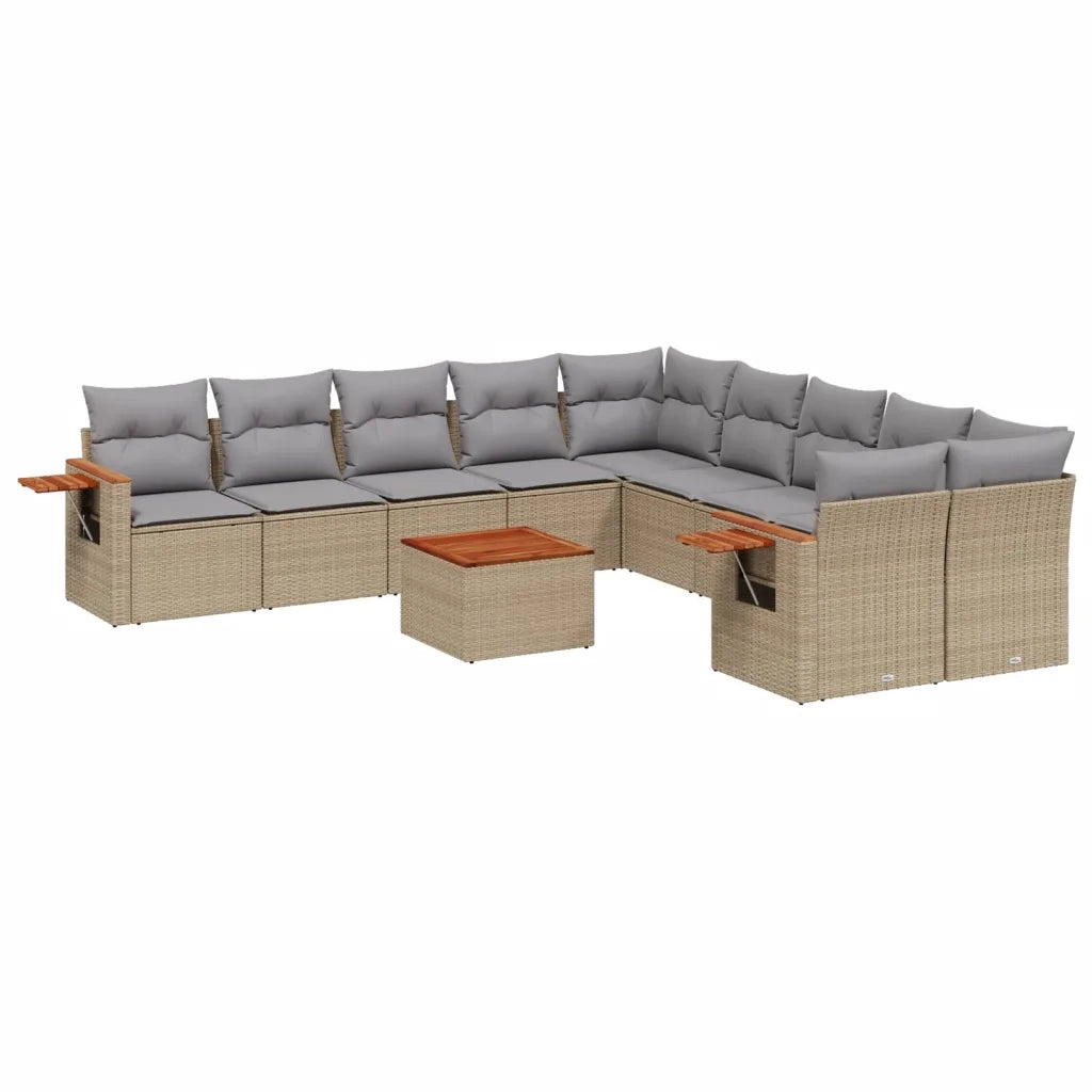 Set Divani da Giardino 11 pz con Cuscini Beige in Polyrattan 3227200