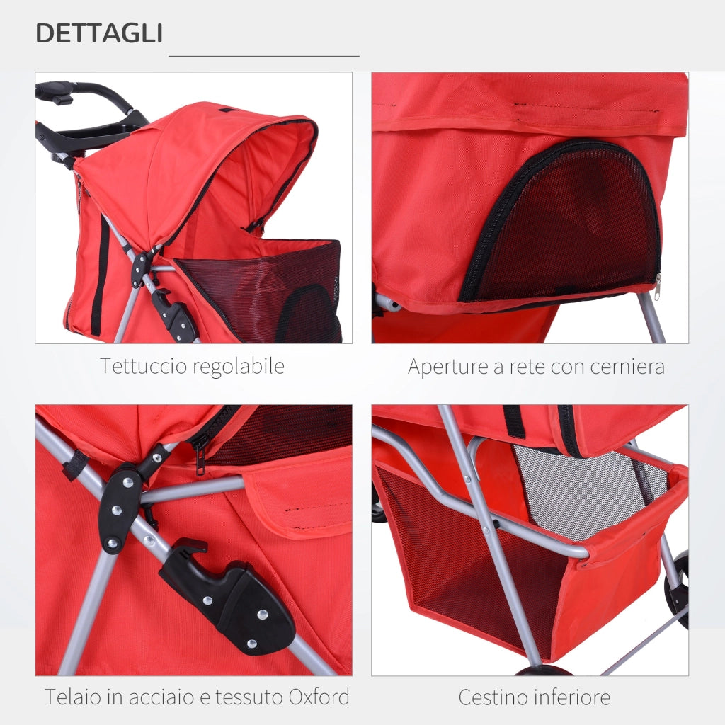 Passeggino per Cani Pieghevole Rosso 77x47x101 cm